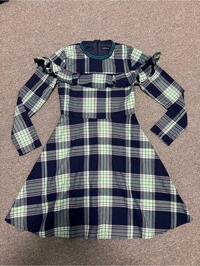 Reserved Navy and Mint Plaid Ruffle Girl’s Dress